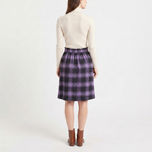 Jupe trapèze en flanelle à carreaux taille haute pour femme, longueur genou, boutonnée sur le devant, style décontracté automne - Product Image 2