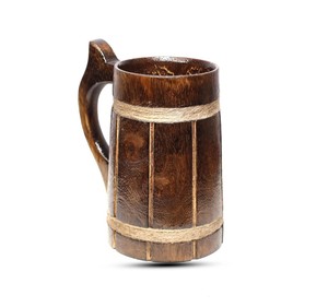 <b>Handmade</b> Wooden Beer <b>Mug</b> Cylinder Shape Vintage Design 400-500 ml Capacity Party Use - Product Image 3