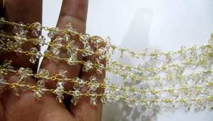 <b>Crystal</b> Quartz Dangling <b>Cluster</b> Chain Rondelle Faceted Beads 4mm Beaded Stone Chain - Product Image 4