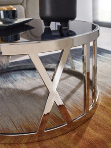 Mesa de Centro Redonda Moderna con Tapa de Vidrio Templado y Estructura Metálica, Mueble Decorativo para Sala de Estar de Diseño Contemporáneo - Product Image 2