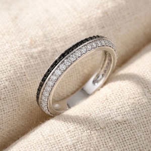 Bague Éternité Tendance en Argent Sterling 925 avec Diamants Ronds Brillants, Bande Noire et Blanche, Bijoux de Fiançailles et de Mariage pour Femme - Product Image 4