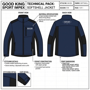 Chaqueta Softshell Impermeable con Inserciones Laterales en Negro Marino, Cuello Alto, Cierre Completo, Uniforme Utilitario, Ropa Deportiva para Exteriores, Capa Exterior - Product Image 6