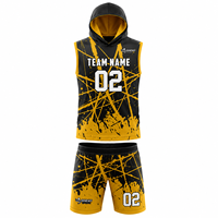 Seragam Flag Football SINEWY SPORTS Hitam Emas Tanpa Lengan, Set Hoodie Bernapas Cepat Kering, Jersey Tim Depan yang Dapat Dipersonalisasi, Celana Pendek