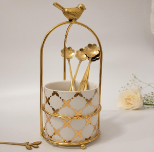 Support à Couverts Métallique de Qualité Supérieure, Porte-Cuillères et Couteaux, Plaqué Or, Taille Personnalisable pour Cuisine et Maison - Product Image 1