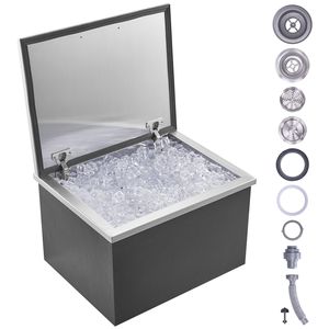 Seau à glace commercial en acier inoxydable de 40 qt, glacière à glace pilée de 20"L x 16"W x 13"H avec couvercle à charnière pour usage en cuisine extérieure - Product Image 1