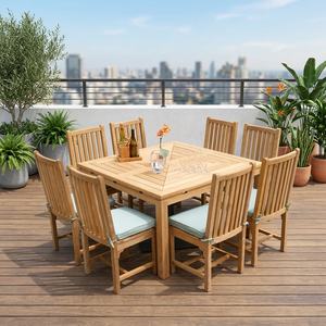 <b>Outdoor</b> Furniture Set 4/6/8 Seater Acacia <b>Wood</b> Dining <b>Tables</b> Garden Chairs Custom Cushion Fabric Vietnam Factory - Product Image 1