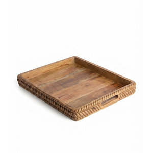 Bandeja de servir de madera al por mayor, ecológica, acanalada, de madera maciza, plato decorativo para mesa de café, hotel, restaurante y decoración del hogar. - Product Image 4