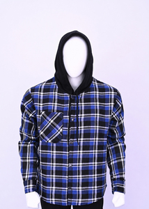 Wholesale Custom <b>Men's</b> Plaid Hooded Flannel Shirt <b>Jacket</b> Long Sleeve Casual Shacket with Chest Pocket - Product Image 2