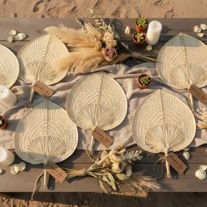 Éventail en bambou tissé naturel, éventail à main personnalisé pour mariage, cadeau d'été écologique - Product Image 1