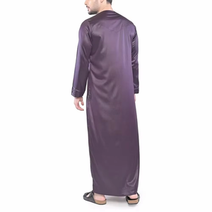 Wholesale Premium Cotton Stand Collar Modest Men's Loose Fit Thobe <b>Islamic</b> Eid Plus Size Floor Length Short Sleeve Quick Dry - Product Image 2