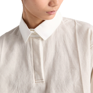 Top Trendy <b>Women</b> Cropped <b>Chambray</b> Jersey Polo <b>Shirt</b> Contrast Collar Casual Premium Custom Streetwear OEM Fashion Summer Top - Product Image 3