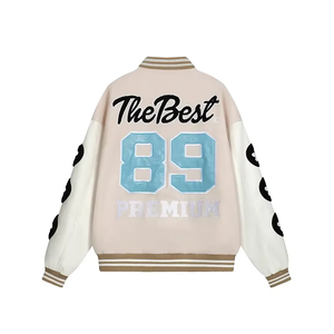 New Custom Logo Baseball Varsity Jacket Stand Collar Front Embroidery Winter Casual Leopard Print OEM Service - Product Image 2