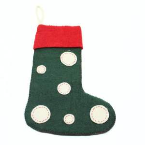 Calcetín Navideño de Lana Hecho a Mano, Ecológico, Suave, Verde con Borde Rojo, Decoración Navideña - Product Image 1