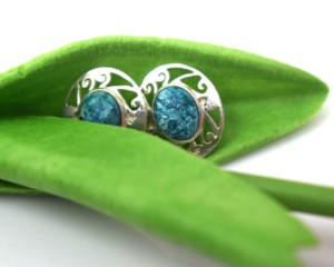 925 Sterling <b>Silver</b> Larimar Oval <b>Stud</b> Earrings for women - Product Image 2