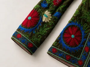 Chaqueta Suzani de Terciopelo Bordada con Flores Marrones Estilo Bohemio, Manga Larga, Cuello Alto, Ropa de Abrigo de Invierno para Mujer - Product Image 3