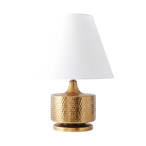 Lámpara de Mesa Moderna de Metal Latón Martillado con Pantalla de Tela Blanca, Acabado Dorado, Estilo Empire, Iluminación Contemporánea para Mesita de Noche/Escritorio - Product Image 5