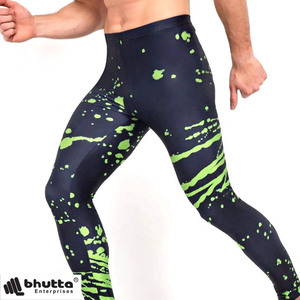 Nouveauté Leggings de sport pour homme à taille élastique respirants antibactériens à imprimé éclaboussures vert néon - Product Image 3