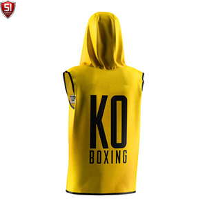 Wholesale Sleeveless <b>Hooded</b> Boxing <b>Robe</b> for Men Gym Training MMA Muscle Fit XL Custom Logo Sportswear Polyester Cotton - Product Image 2