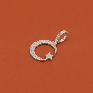 Pendentif en forme de croissant de lune avec diamant rond taillé en étoile, charme religieux islamique, bijou unisexe, cadeau - Product Image 2