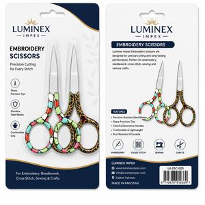 Ciseaux à broder Luminex Impex en acier inoxydable, lame tranchante, manche imprimé coloré, manche court, pour droitiers, effilage 30 - Product Image 3