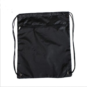 Black <b>Drawstring</b> <b>Backpack</b> Plain Dyed Polyester Adjustable Sport Bag for Outdoor Use Wholesale Pack OEM Supplier - Product Image 1