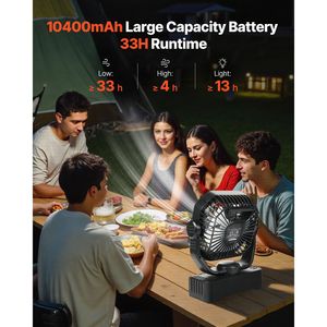 Lanterne LED portable de 8 pouces 7W avec panneau solaire 10400mAh et ventilateur pour le camping, alimentée par batterie rechargeable pour l'extérieur - Product Image 3