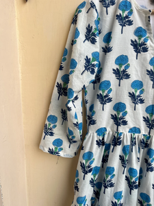 ชุดเดรสยาวพิมพ์ลายด้วยมือจากผ้าฝ้ายอินเดีย 100% คอวี แขนยาว ลายดอกไม้ - Product Image 2