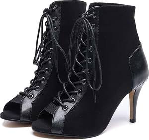 Baifa Danzo – Bottes de danse grises à paillettes pour femme, à lacets, bout ouvert, talon, chaussures de danse de salon et latine, tige synthétique, cuir de haute qualité - Product Image 2