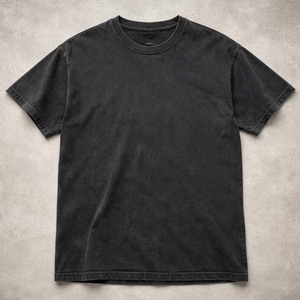 Men's Heavyweight 100% Cotton Streetwear Tee with Custom Logo Vintage Washed Black Oversized Fit High Street Style - Product Image 1