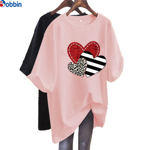 Camiseta de Mujer a Precio Económico con Logotipo Personalizado al por Mayor, Camisetas de Mujer Extra Grandes con Estampado de Amor de Verano, Cuello Redondo Holgado, Top de Mujer - Product Image 5