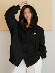 Private Label Women's Hooded Button Front <b>Jacket</b> Heavy Cotton Fleece Oversized Casual Streetwear Global Supply Factory Direct - Product Image 2