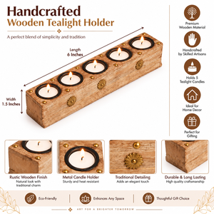 Indirae Artistry Porte-bougie en bois artisanal à 5 blocs |   Support de bougie tealight rustique |   Décoration de Noël et d'anniversaire pour la maison - Product Image 5