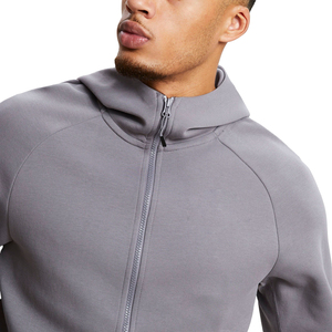 Men Gray Full <b>Zip</b> <b>Hooded</b> Tracksuit Breathable cotton Casual Style Regular Fit Solid Color Side Pockets Autumn Wear - Product Image 4