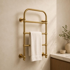 Porte-serviettes mural vintage en laiton, double niveau, support de rangement pour salle de bain, finition antique, design métallique - Product Image 2