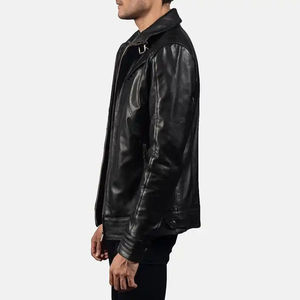 Chaqueta de cuero genuino de vaca hecha a medida OEM, chaqueta de cuero negra hecha a mano para motocicleta para hombre - Product Image 2