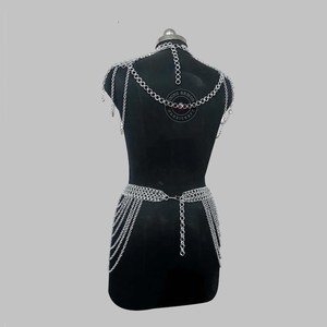 Silver Plated Aluminium Chainmail Fashion Armour <b>Top</b> Skirt with Antique Modern Design - Product Image 3