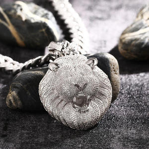 Pendentif Tête de Lion en Argent Sterling 925 Plaqué Rhodium avec Pierres Moissanite Rondes, Style Hip Hop, Collier Unisexe, Cadeau - Product Image 4