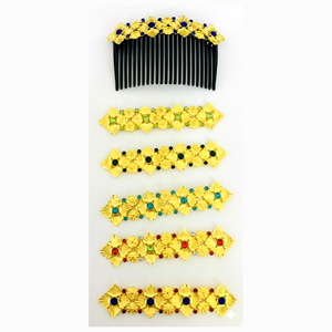 Peigne à cheveux vintage plaqué or, fait main, écologique, imperméable, avec pierres rouges et motif floral, idéal pour mariages et fêtes. - Product Image 2