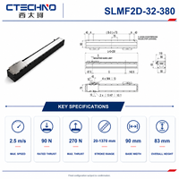 CTECHNO SLMF2D-32-380 Módulo de Posicionamiento con Motor Lineal Integrado, Empuje Nominal de 90 N, Velocidad de 2.5 m/s, Carrera de 380 mm para Baterías de Litio