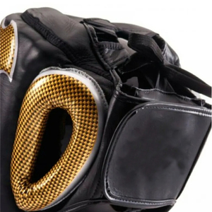 Custom Logo Professional Boxing Head Guard Gold Carbon Fiber Pattern Sparring Helmet for MMA - Product Image 6