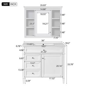 Mobile Bagno Moderno da 36 Pollici con Armadietto Portamedicinali, 2 Ante a Chiusura Ammortizzata e 4 Cassetti, Lavabo Singolo - Product Image 6