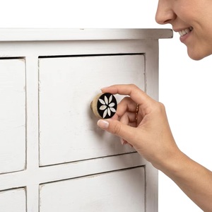 Modern Round Resin Wood Cabinet <b>Knob</b> with Black Shell Floral Inlay Eco-Friendly & Durable for Home Office and Living Room Use - Product Image 4