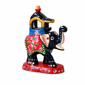 Figurine d'éléphant en bois artisanale |   Statue d'éléphant indien peinte à la main |   Sculpture de décoration traditionnelle pour la maison pour Diwali - Product Image 1