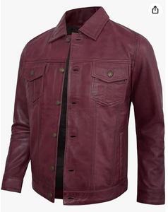 Premium Wholesale Real Lambskin Leather <b>Jacket</b> for Men Vintage <b>Trucker</b> Style Polo Collar Custom Manufacturer - Product Image 2