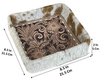 Nouveau plateau en cuir de vachette véritable, décoré de fleurs, fait à la main, style western rustique, organisateur de rangement pour la décoration de la maison et du bureau