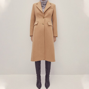 Manteau long en laine pour femme, coupe ajustée, double boutonnage, col cranté, marron camel, mode hiver - Product Image 4