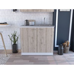 Lavello Utilitario Rettangolare a 2 Ante Brookeline e Mobile da Cucina Grigio Chiaro e Bianco - Product Image 1