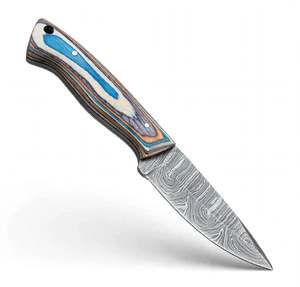 High contrast acid <b>etched</b> twist damascus steel Utility <b>Tool</b> with Layered Composite resin bone and wood handle - Product Image 2