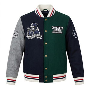 Chaqueta Varsity Urban Ghost Club para Hombre, Estilo Urbano, Diseño de Bloques de Color con Parches Bordados, Cuello Camisero, Corte Regular, para Otoño - Product Image 1
