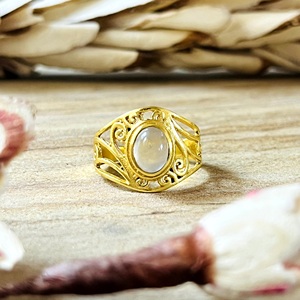 Latest Design Moonstone <b>Rings</b> Boho Brass <b>Ring</b> Women 18k Gold Plated Filigree Vintage Band <b>Dainty</b> Swirl Design Wholesale/OEM/ODM - Product Image 1